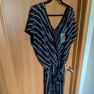 Eloquii Black and Silver Sequin V-Neck Dress
